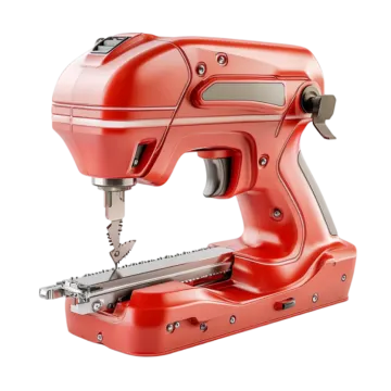 a red sewing machine on a white background