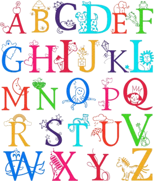 a colorful alphabet with animals and letters