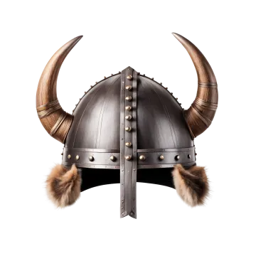 a helmet with horns and fur on it