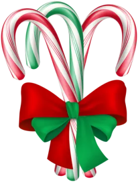a candy cane with red and green ribbons