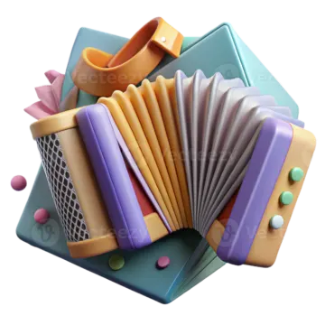 a bunch of colorful accordions on a white background