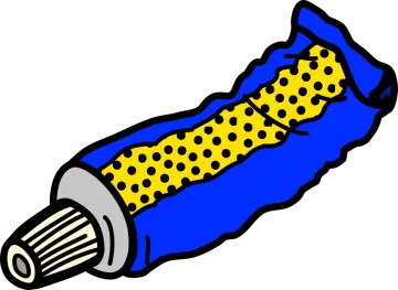 a blue and yellow tube with black dots on it