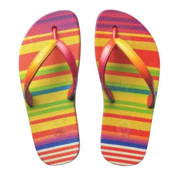 a pair of colorful flip flops on white background