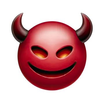 a red ball with horns on it's face