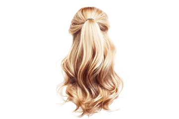 the back of a woman's long blonde hair
