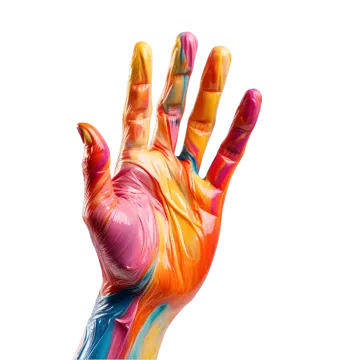 a person's hand painted in multi - colored paint