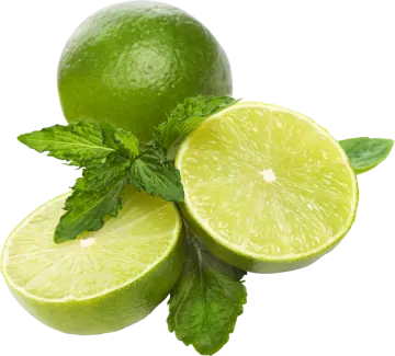two limes with leaves on top of them