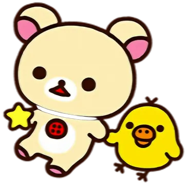 a cartoon bear holding a small yellow bird