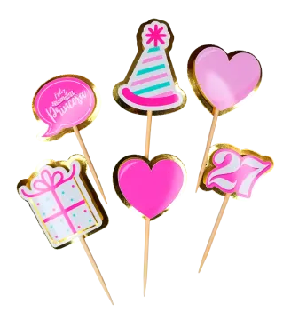 a bunch of cupcakes with pink and blue stripes