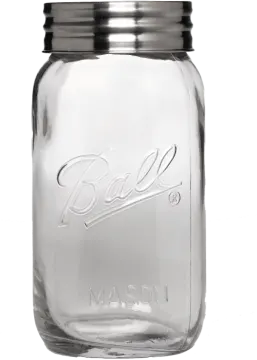 a glass mason jar with a metal lid