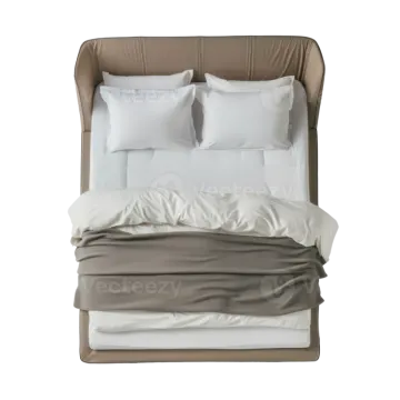 a bed with two pillows on top of it