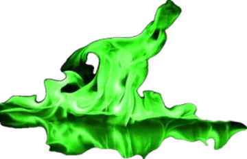a green flame on a white background