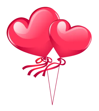 two heart shaped balloons tied with a ribbon