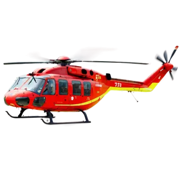 a red helicopter flying in the sky