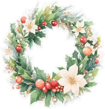a christmas wreath with holly and poins