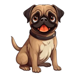 a cartoon pug sitting down with its tongue out