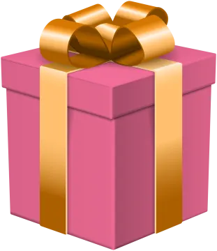 a pink gift box with gold ribbon