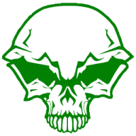 a green skull on a white background
