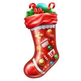a red christmas stocking with presents on it