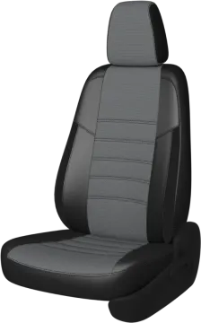 a black leather seat with grey stitching