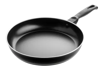 an empty frying pan on a white background