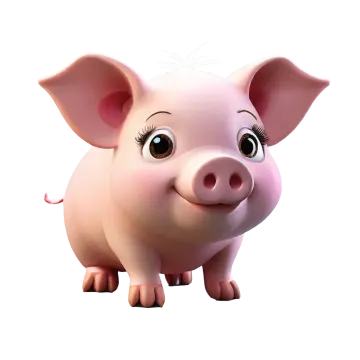 a cartoon pig with big eyes