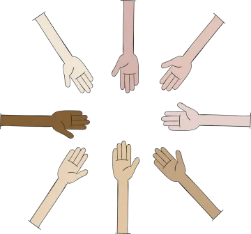 a circle of hands showing different gestures