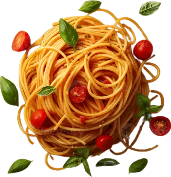 a plate of spaghetti with tomatoes and basil