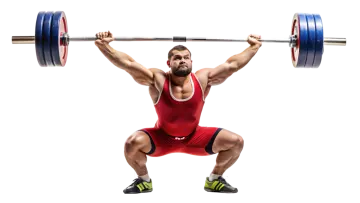 a man lifting a barbell in the air
