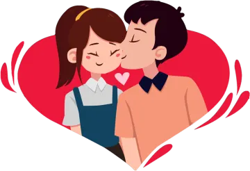 a couple kissing in front of a heart