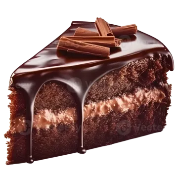 a piece of chocolate cake on a white background