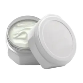 a jar of white cream on a white background