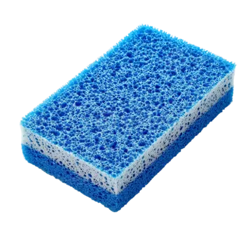 a blue sponge on a white background