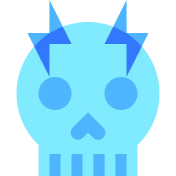 a blue skull with horns on it