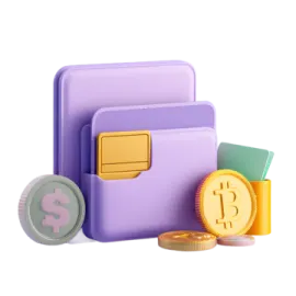 a purple wallet with money and coins