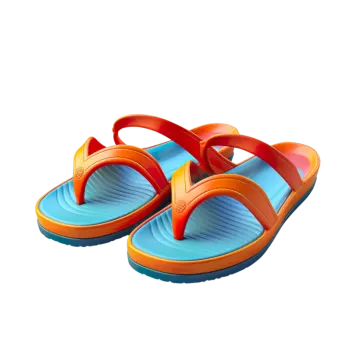 a pair of orange and blue flip flops