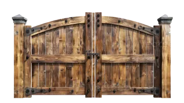 a pair of wooden gates on white background