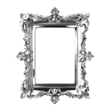 an ornate silver frame on a white background