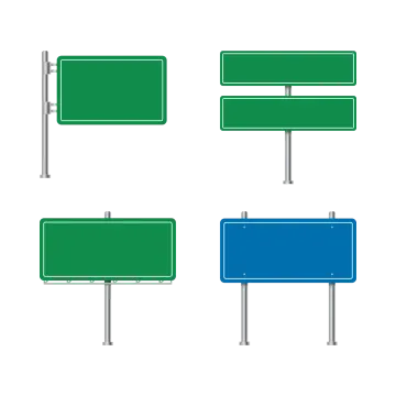 four green and blue street signs on a pole