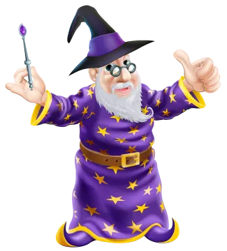 an illustration of a wizard holding a magic wand