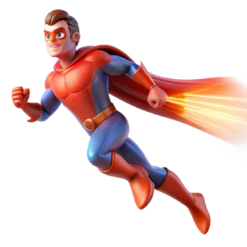 a cartoon superhero flying through the air