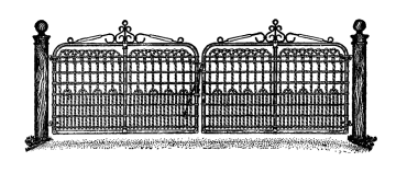 a black and white drawing of an iron gate