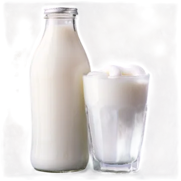 a glass of milk next to a bottle