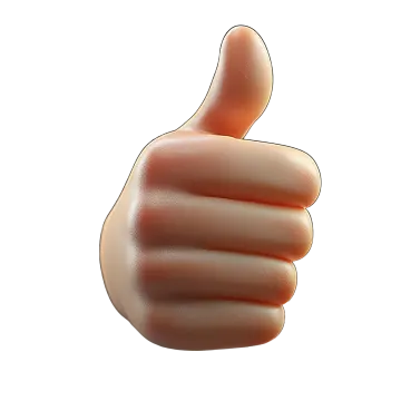 a thumbs up hand on a white background
