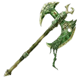 an image of a green and gold colored weapon
