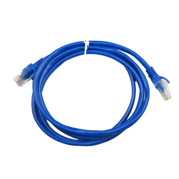 a blue ethernet cable on a white background