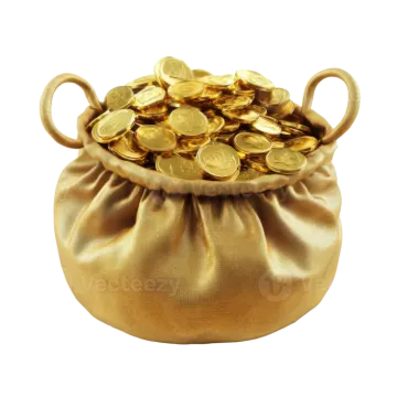 gold coins in a bag on a white background