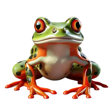 a green frog sitting on top of a white background