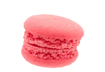 a stack of pink sugar cookies on a white background