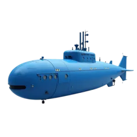 a blue submarine on a white background